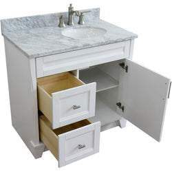 Bellaterra Home 37" Single sink vanity in White finish with Black galaxy granite and LEFT oval sink- RIGHT drawers - Luxe Bathroom Vanities