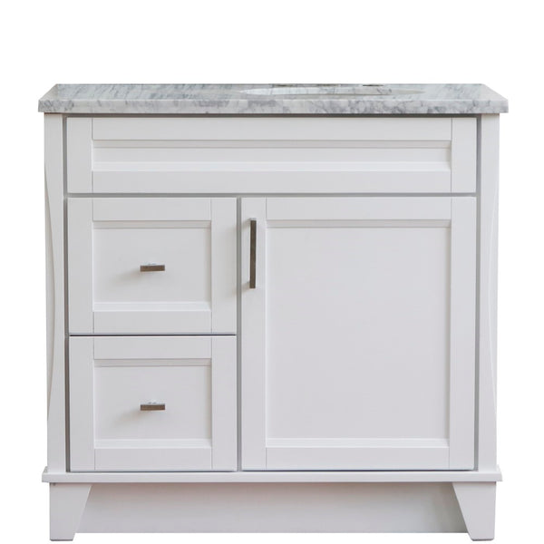 Bellaterra Home 37" Single sink vanity in White finish with Black galaxy granite and LEFT oval sink- RIGHT drawers - Luxe Bathroom Vanities