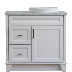 Bellaterra Home 37" Single sink vanity in White finish with Black galaxy granite and LEFT round sink- RIGHT drawers - Luxe Bathroom Vanities