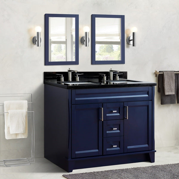 Bellaterra Home 48" Double sink vanity in White finish with Black galaxy granite and rectangle sink - Luxe Bathroom Vanities