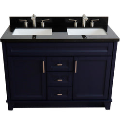 Bellaterra Home 48" Double sink vanity in White finish with Black galaxy granite and rectangle sink - Luxe Bathroom Vanities