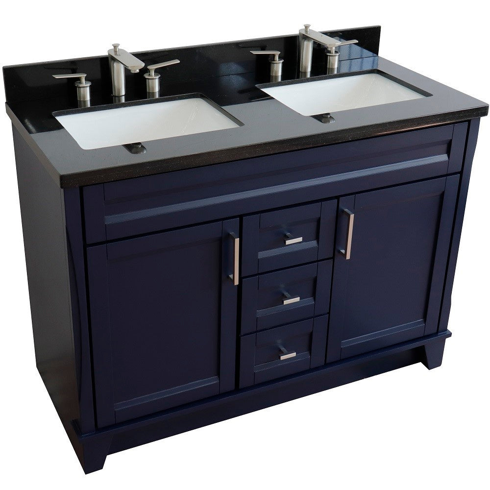 Bellaterra Home 48" Double sink vanity in White finish with Black galaxy granite and rectangle sink - Luxe Bathroom Vanities