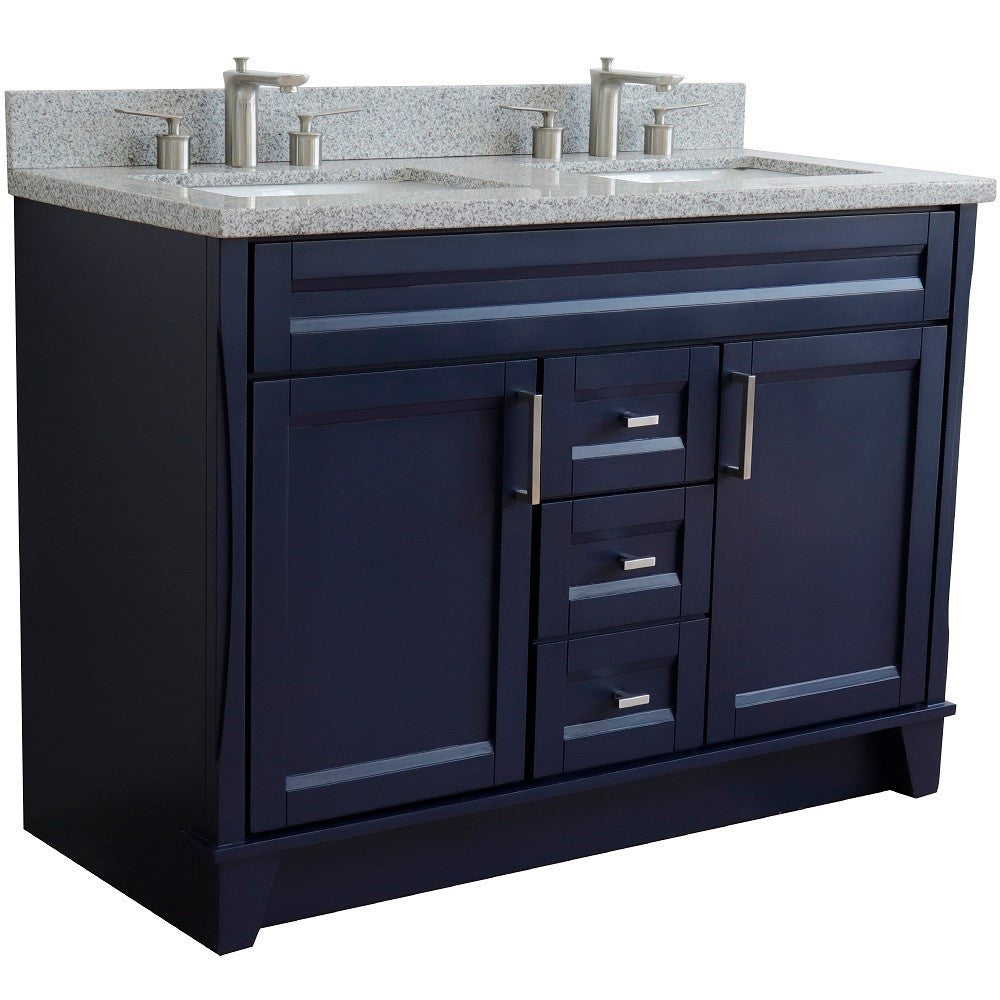 Bellaterra Home 48" Double sink vanity in White finish with Black galaxy granite and rectangle sink - Luxe Bathroom Vanities