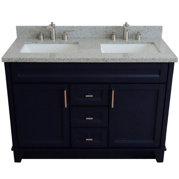 Bellaterra Home 48" Double sink vanity in White finish with Black galaxy granite and rectangle sink - Luxe Bathroom Vanities