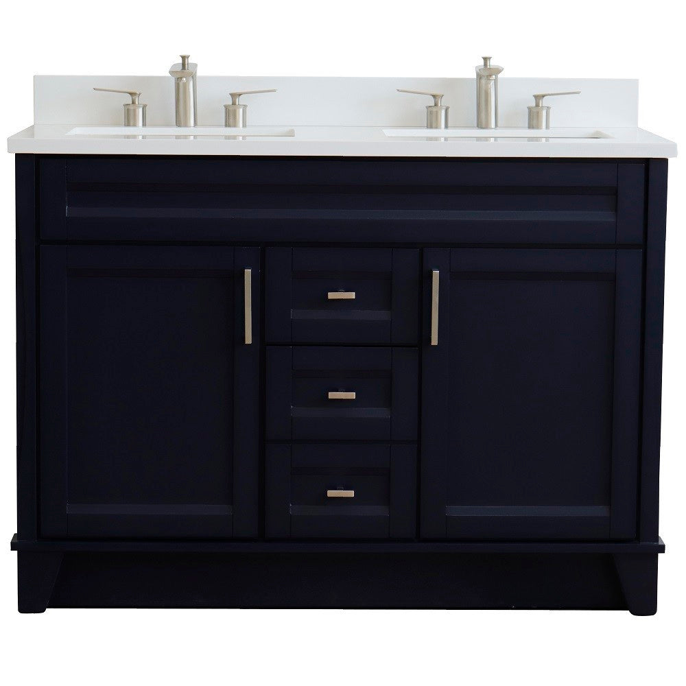 Bellaterra Home 48" Double sink vanity in White finish with Black galaxy granite and rectangle sink - Luxe Bathroom Vanities