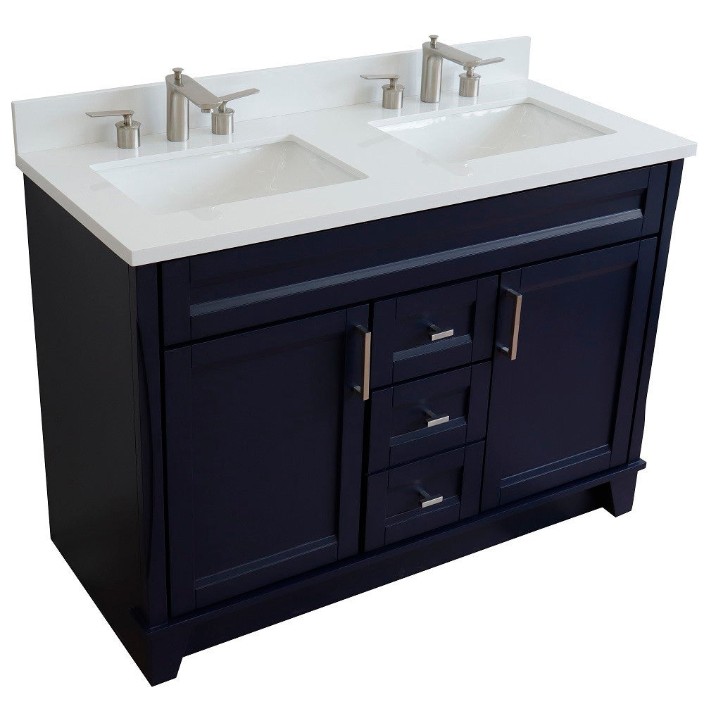 Bellaterra Home 48" Double sink vanity in White finish with Black galaxy granite and rectangle sink - Luxe Bathroom Vanities