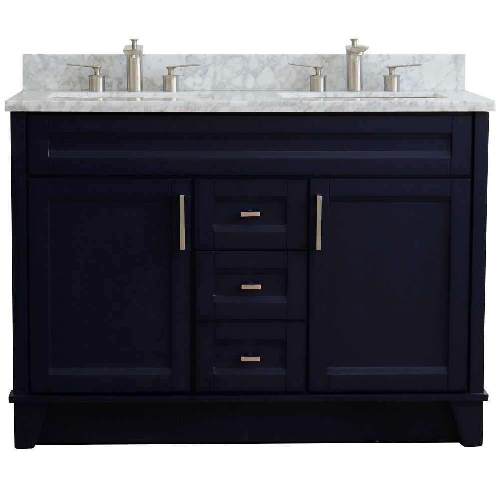 Bellaterra Home 48" Double sink vanity in White finish with Black galaxy granite and rectangle sink - Luxe Bathroom Vanities