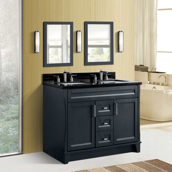 Bellaterra Home 48" Double sink vanity in White finish with Black galaxy granite and rectangle sink - Luxe Bathroom Vanities