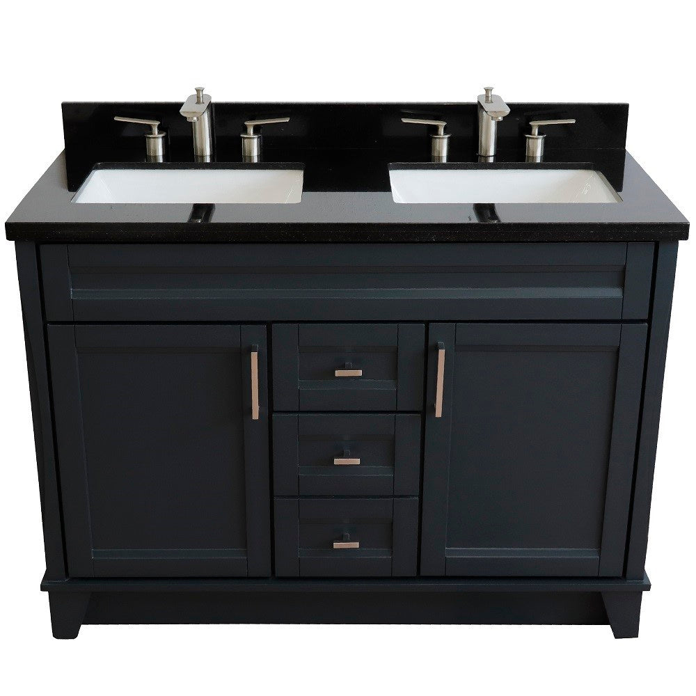 Bellaterra Home 48" Double sink vanity in White finish with Black galaxy granite and rectangle sink - Luxe Bathroom Vanities