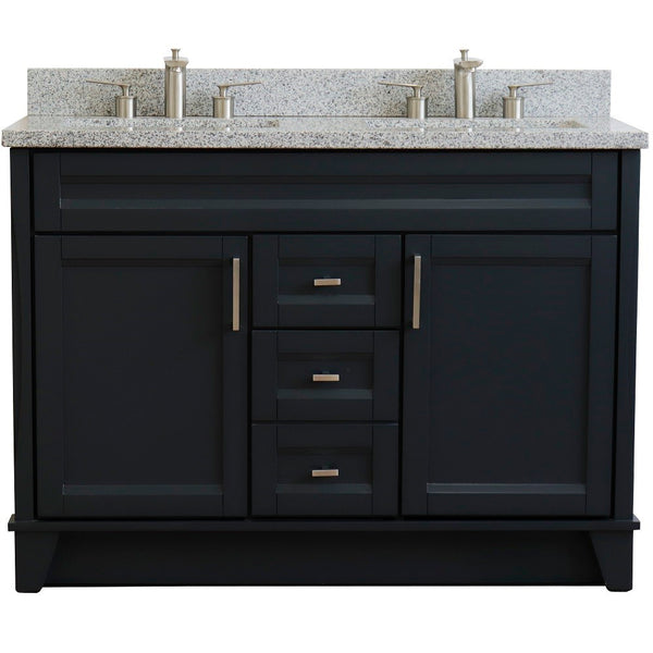 Bellaterra Home 48" Double sink vanity in White finish with Black galaxy granite and rectangle sink - Luxe Bathroom Vanities