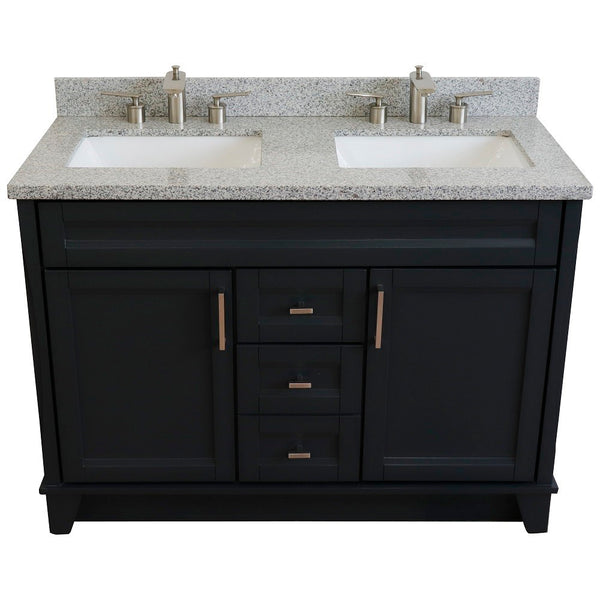 Bellaterra Home 48" Double sink vanity in White finish with Black galaxy granite and rectangle sink - Luxe Bathroom Vanities