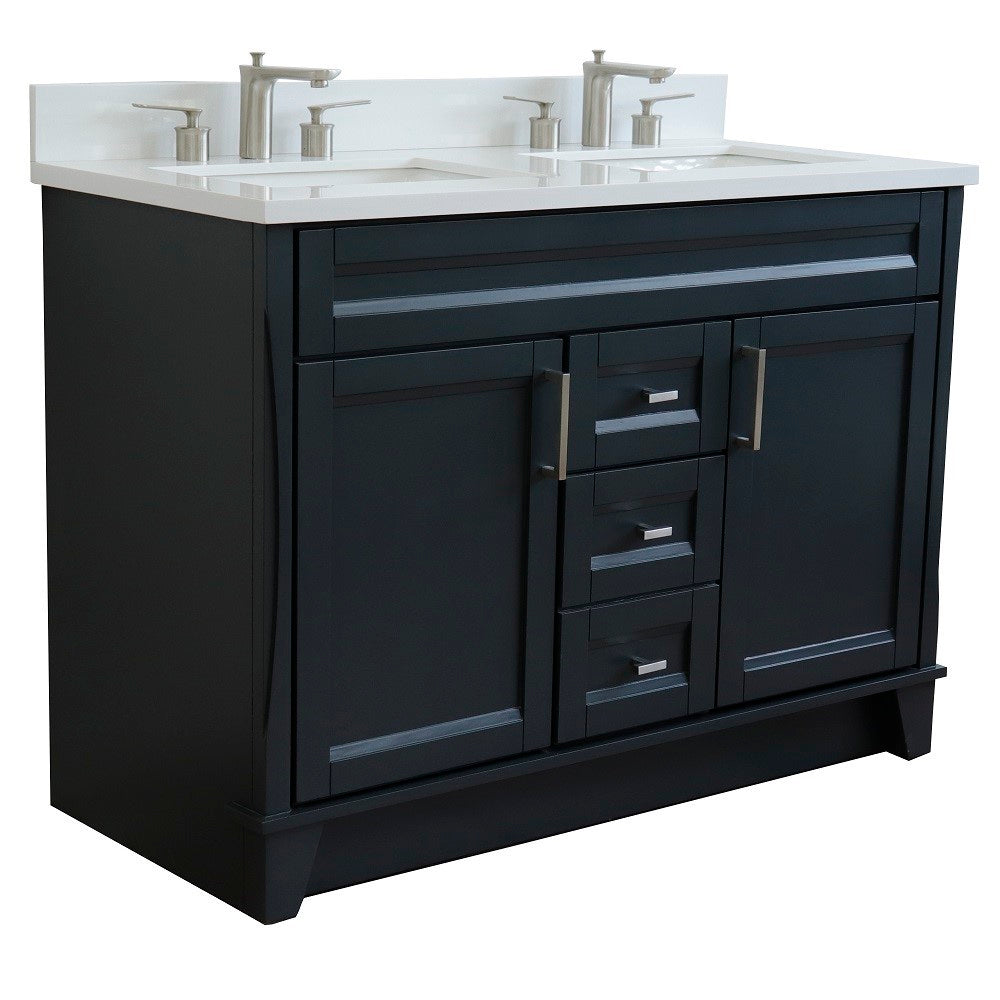 Bellaterra Home 48" Double sink vanity in White finish with Black galaxy granite and rectangle sink - Luxe Bathroom Vanities