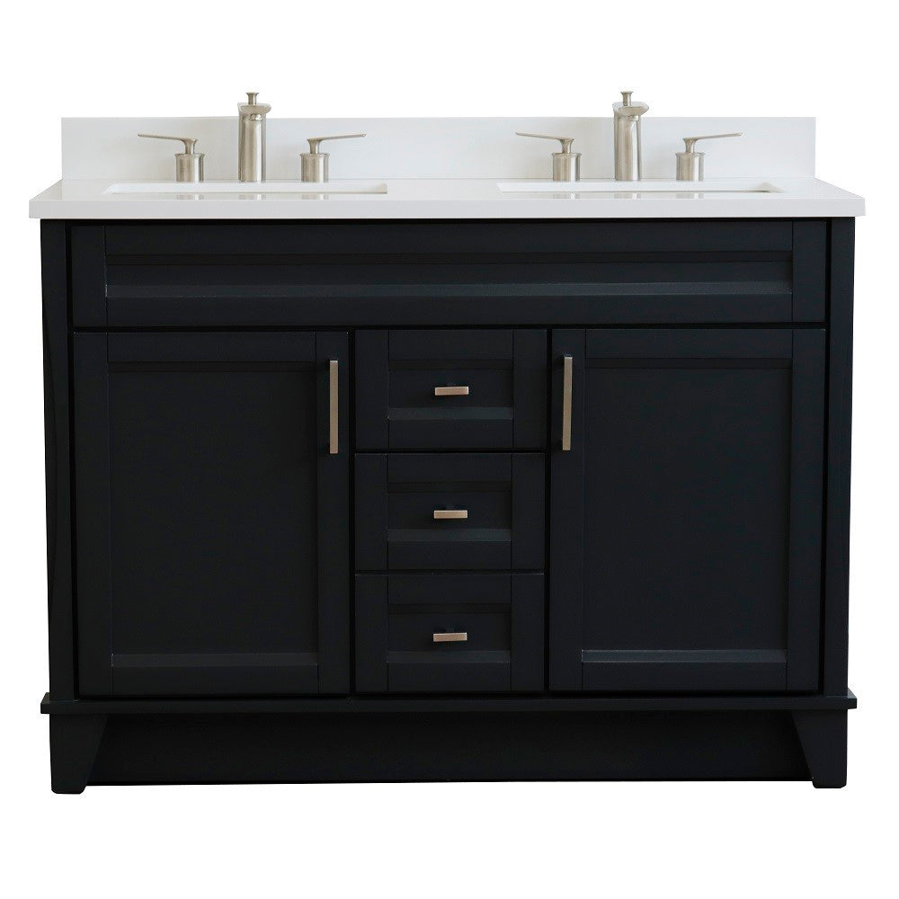 Bellaterra Home 48" Double sink vanity in White finish with Black galaxy granite and rectangle sink - Luxe Bathroom Vanities