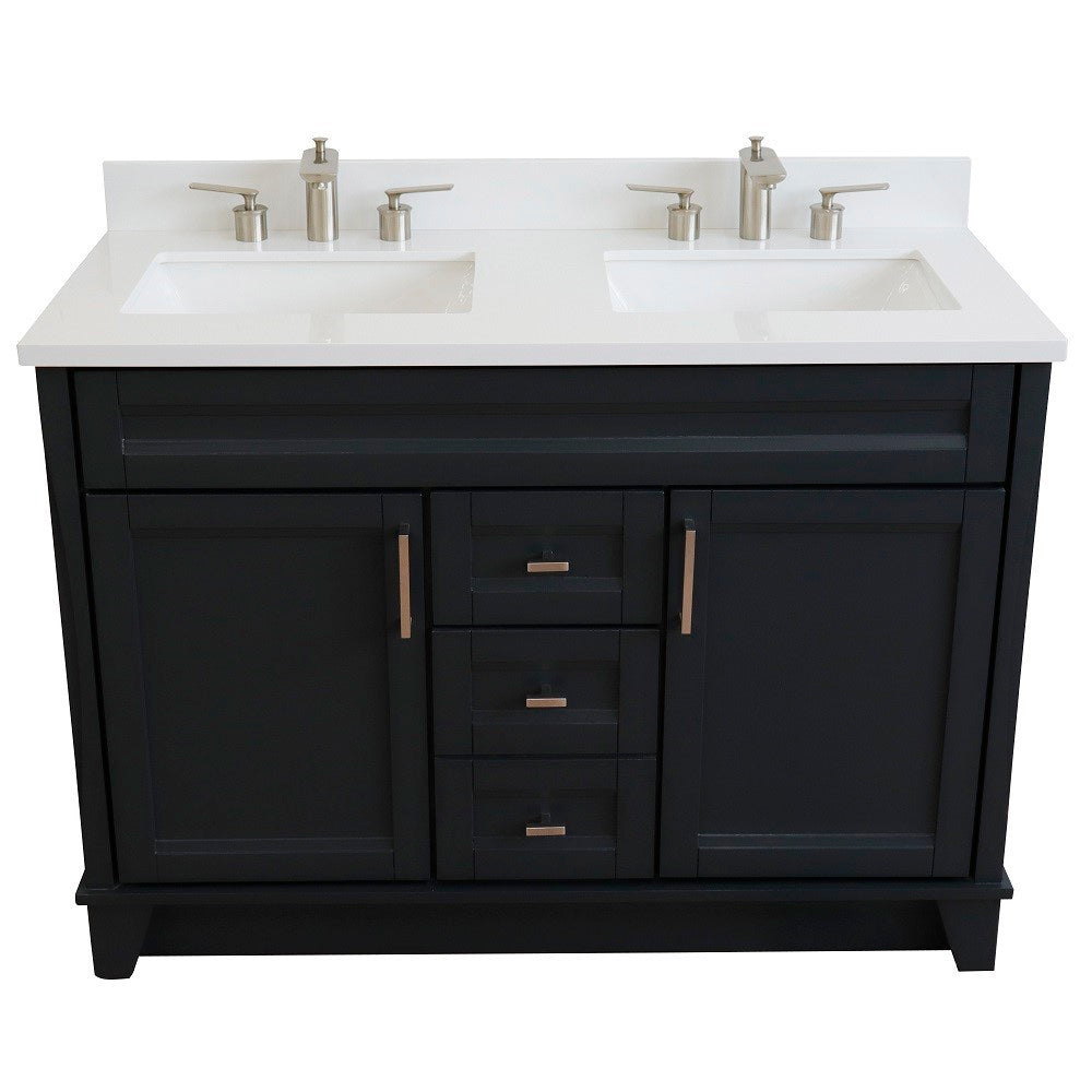 Bellaterra Home 48" Double sink vanity in White finish with Black galaxy granite and rectangle sink - Luxe Bathroom Vanities