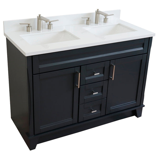 Bellaterra Home 48" Double sink vanity in White finish with Black galaxy granite and rectangle sink - Luxe Bathroom Vanities