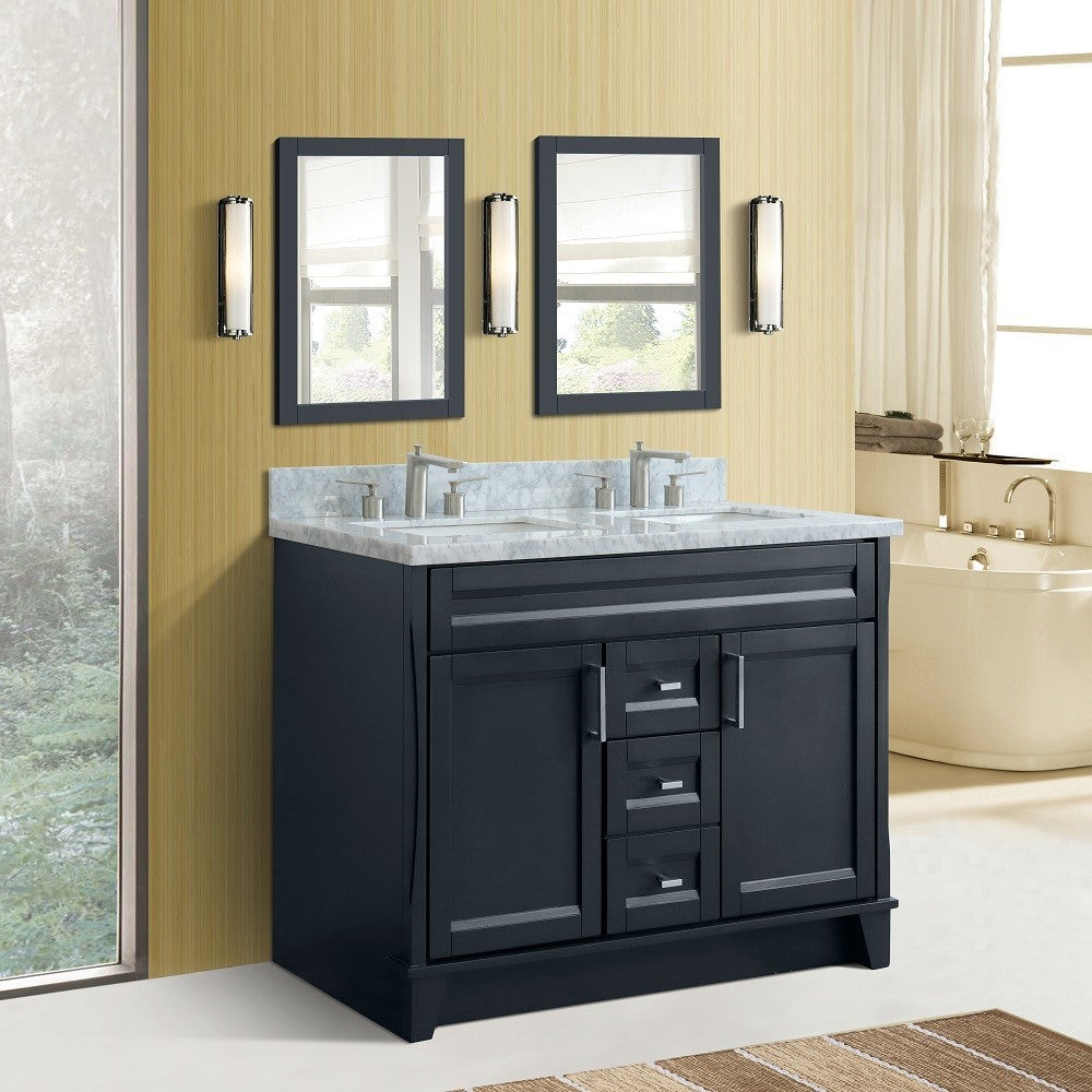 Bellaterra Home 48" Double sink vanity in White finish with Black galaxy granite and rectangle sink - Luxe Bathroom Vanities