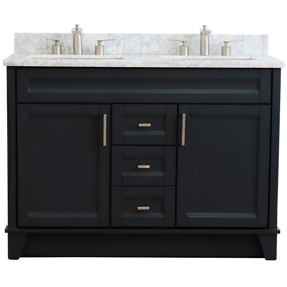 Bellaterra Home 48" Double sink vanity in White finish with Black galaxy granite and rectangle sink - Luxe Bathroom Vanities