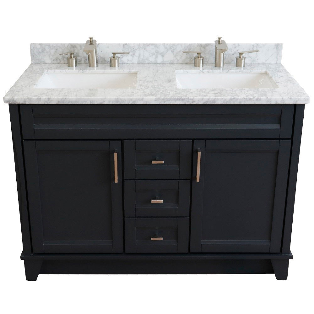 Bellaterra Home 48" Double sink vanity in White finish with Black galaxy granite and rectangle sink - Luxe Bathroom Vanities