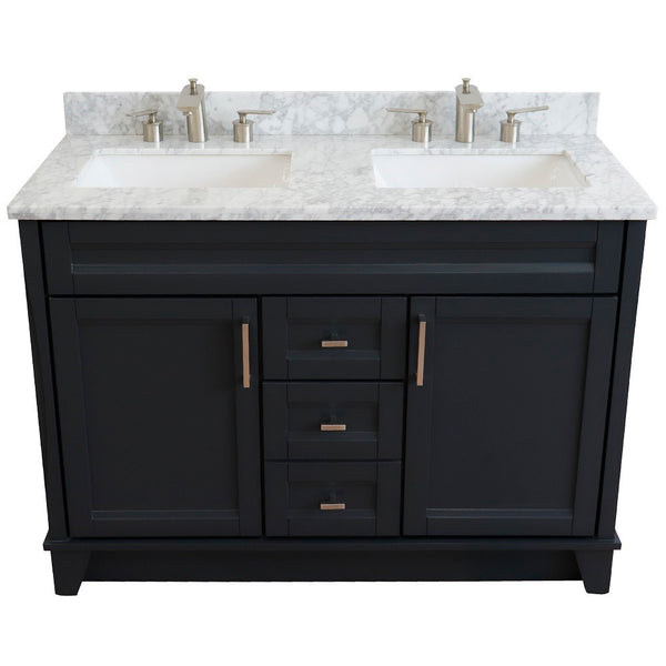 Bellaterra Home 48" Double sink vanity in White finish with Black galaxy granite and rectangle sink - Luxe Bathroom Vanities