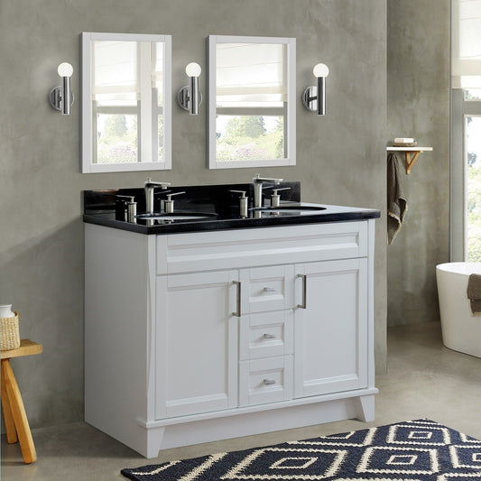 Bellaterra Home 48" Double sink vanity in White finish with Black galaxy granite and oval sink - Luxe Bathroom Vanities