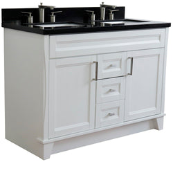 Bellaterra Home 48" Double sink vanity in White finish with Black galaxy granite and rectangle sink - Luxe Bathroom Vanities