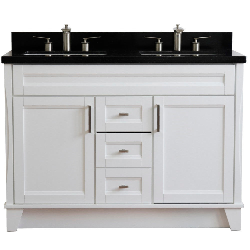 Bellaterra Home 48" Double sink vanity in White finish with Black galaxy granite and rectangle sink - Luxe Bathroom Vanities