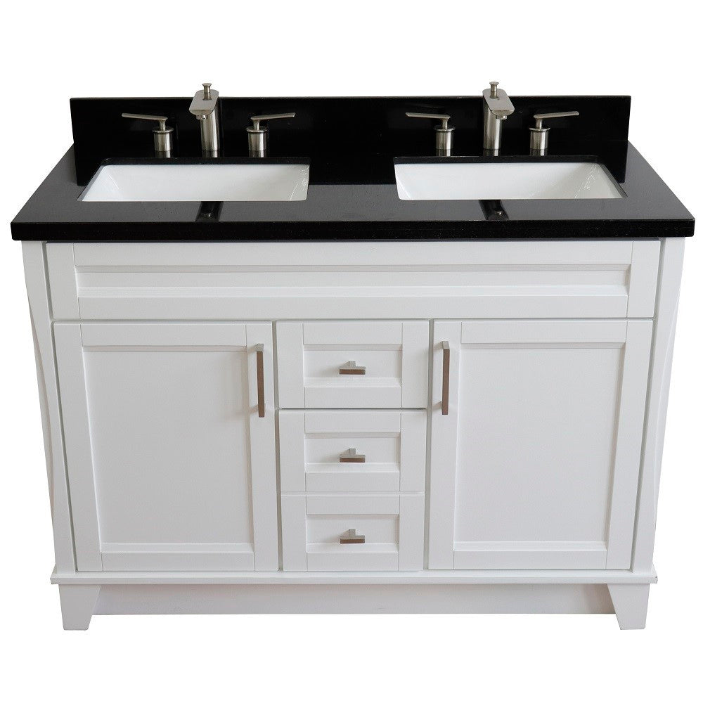 Bellaterra Home 48" Double sink vanity in White finish with Black galaxy granite and rectangle sink - Luxe Bathroom Vanities