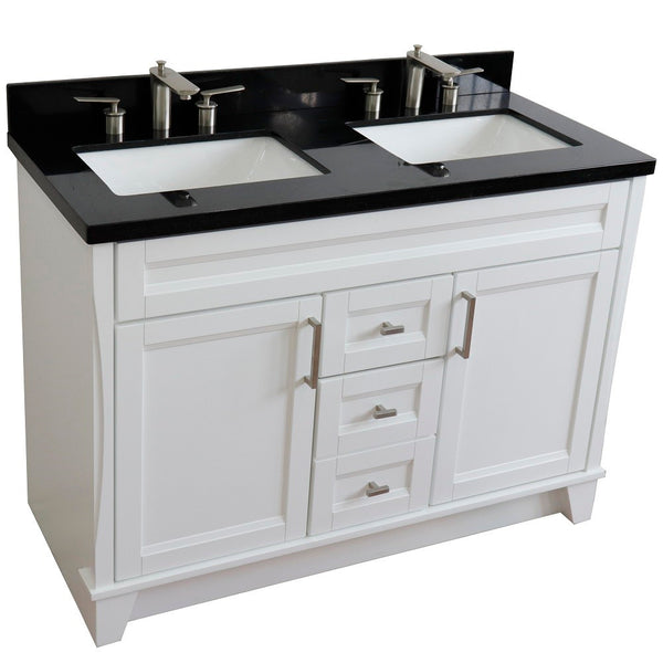 Bellaterra Home 48" Double sink vanity in White finish with Black galaxy granite and rectangle sink - Luxe Bathroom Vanities