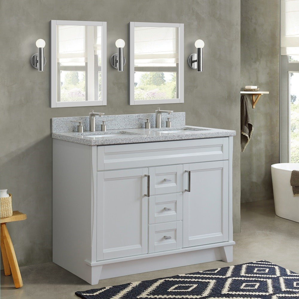 Bellaterra Home 48" Double sink vanity in White finish with Black galaxy granite and rectangle sink - Luxe Bathroom Vanities