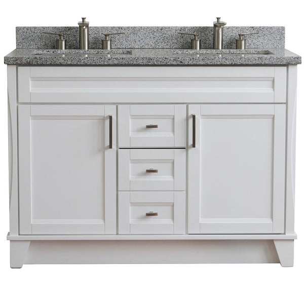 Bellaterra Home 48" Double sink vanity in White finish with Black galaxy granite and rectangle sink - Luxe Bathroom Vanities