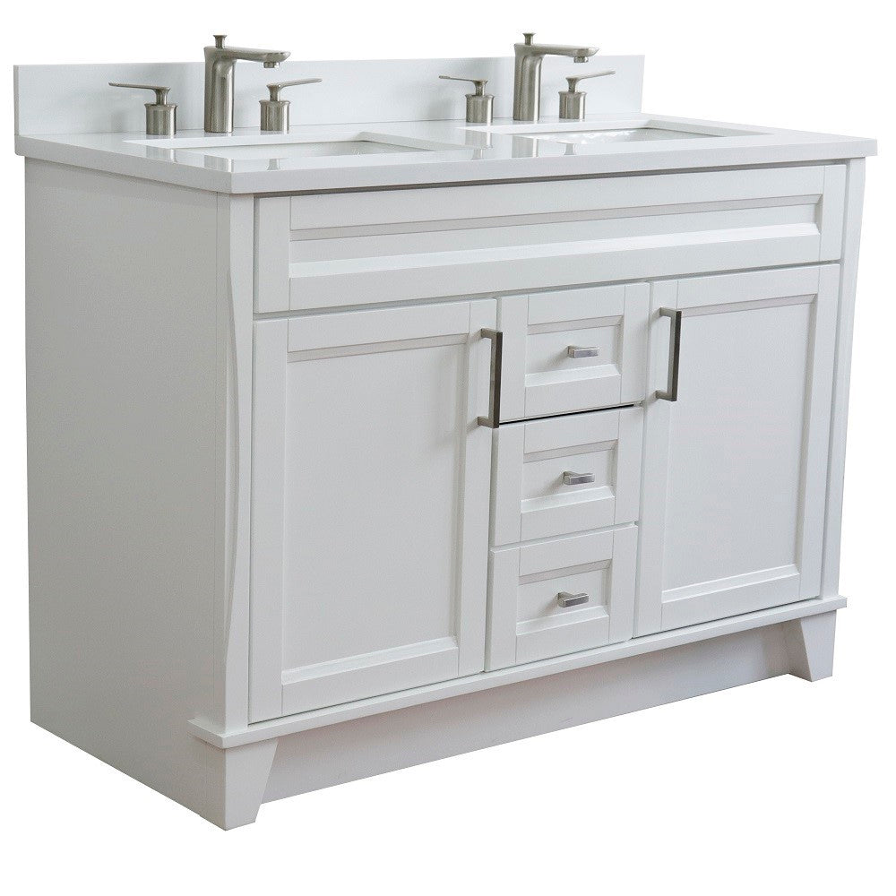 Bellaterra Home 48" Double sink vanity in White finish with Black galaxy granite and rectangle sink - Luxe Bathroom Vanities