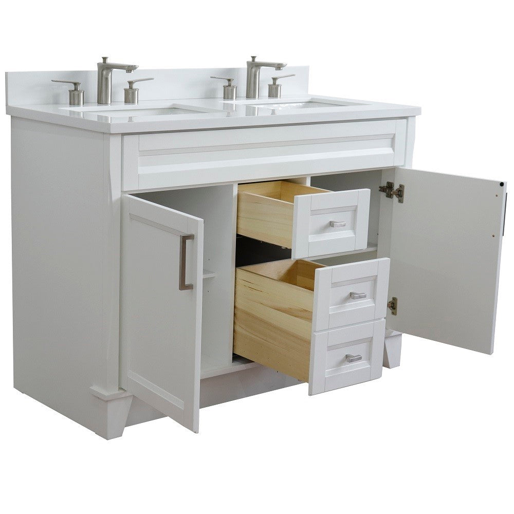 Bellaterra Home 48" Double sink vanity in White finish with Black galaxy granite and rectangle sink - Luxe Bathroom Vanities