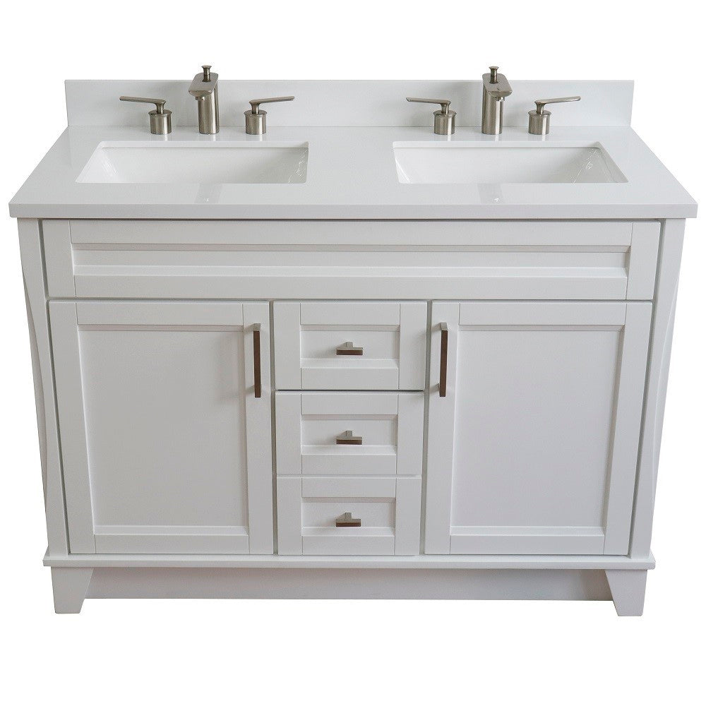 Bellaterra Home 48" Double sink vanity in White finish with Black galaxy granite and rectangle sink - Luxe Bathroom Vanities