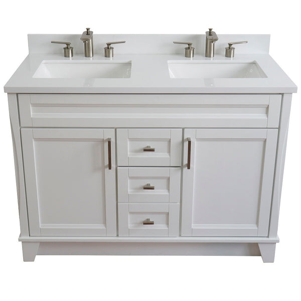 Bellaterra Home 48" Double sink vanity in White finish with Black galaxy granite and rectangle sink - Luxe Bathroom Vanities