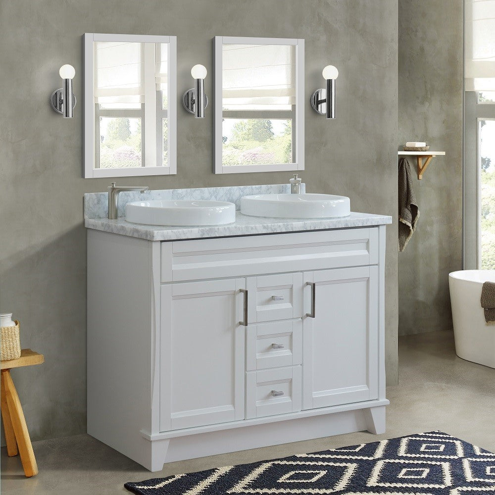 Bellaterra Home 48" Double sink vanity in White finish with Black galaxy granite and round sink - Luxe Bathroom Vanities