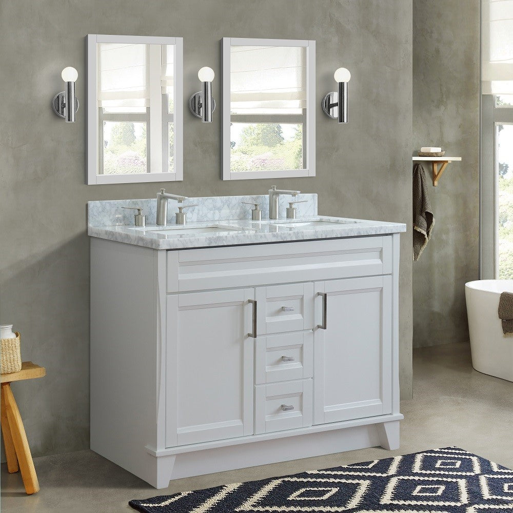 Bellaterra Home 48" Double sink vanity in White finish with Black galaxy granite and rectangle sink - Luxe Bathroom Vanities