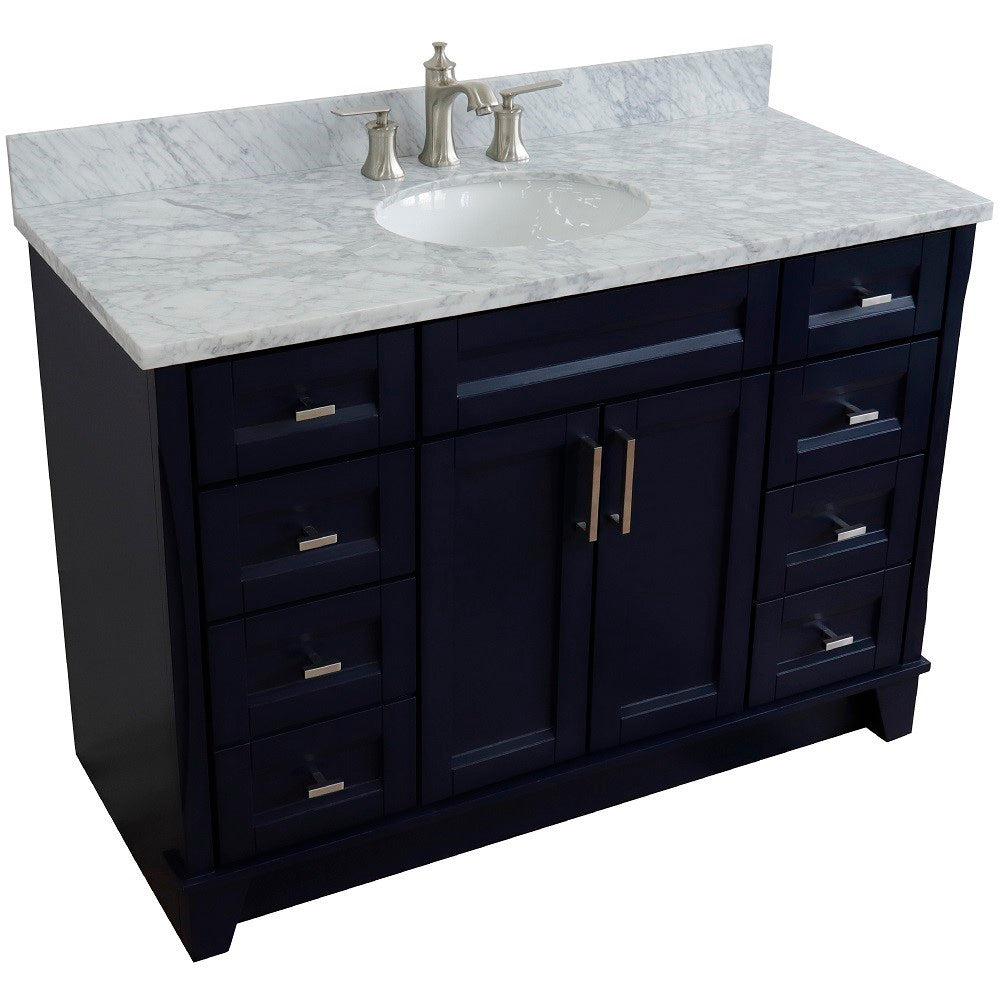 Bellaterra Home 49" Single sink vanity in White finish with Black galaxy granite and and oval sink - Luxe Bathroom Vanities