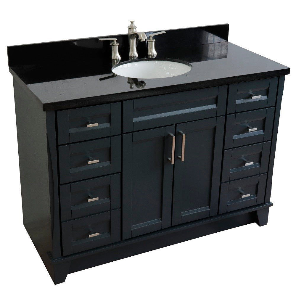 Bellaterra Home 49" Single sink vanity in White finish with Black galaxy granite and and oval sink - Luxe Bathroom Vanities