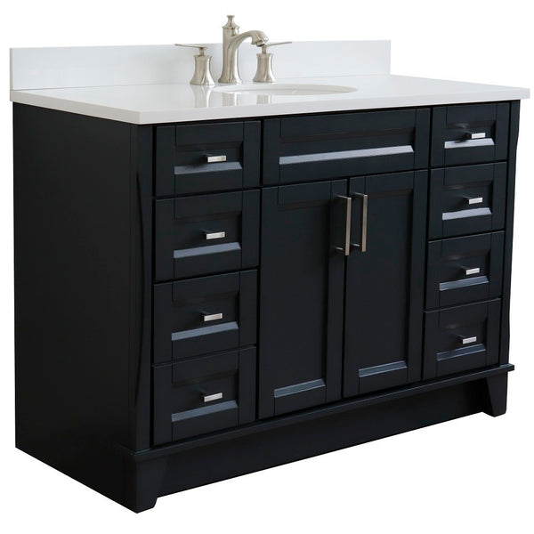 Bellaterra Home 49" Single sink vanity in White finish with Black galaxy granite and and oval sink - Luxe Bathroom Vanities