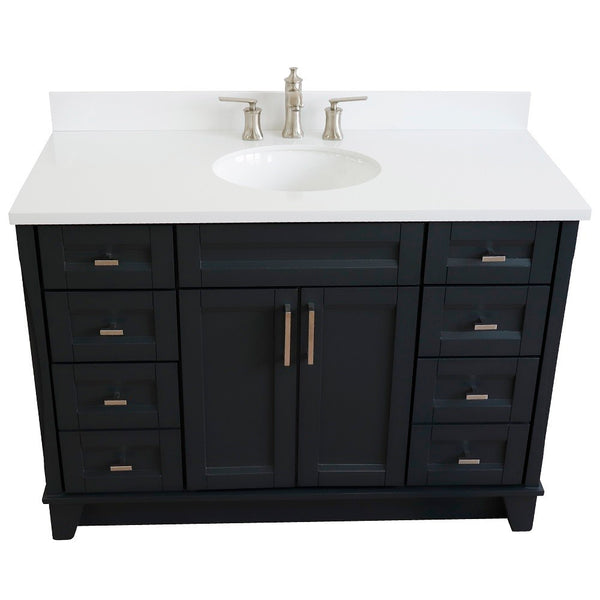 Bellaterra Home 49" Single sink vanity in White finish with Black galaxy granite and and oval sink - Luxe Bathroom Vanities