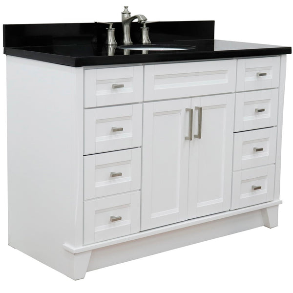 Bellaterra Home 49" Single sink vanity in White finish with Black galaxy granite and and oval sink - Luxe Bathroom Vanities