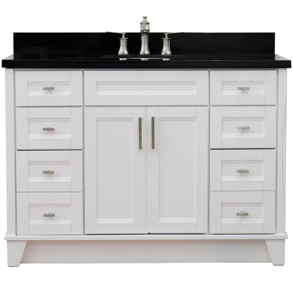 Bellaterra Home 49" Single sink vanity in White finish with Black galaxy granite and and oval sink - Luxe Bathroom Vanities