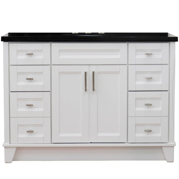 Bellaterra Home 49" Single sink vanity in White finish with Black galaxy granite and and oval sink - Luxe Bathroom Vanities