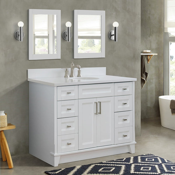 Bellaterra Home 49" Single sink vanity in White finish with Black galaxy granite and and oval sink - Luxe Bathroom Vanities