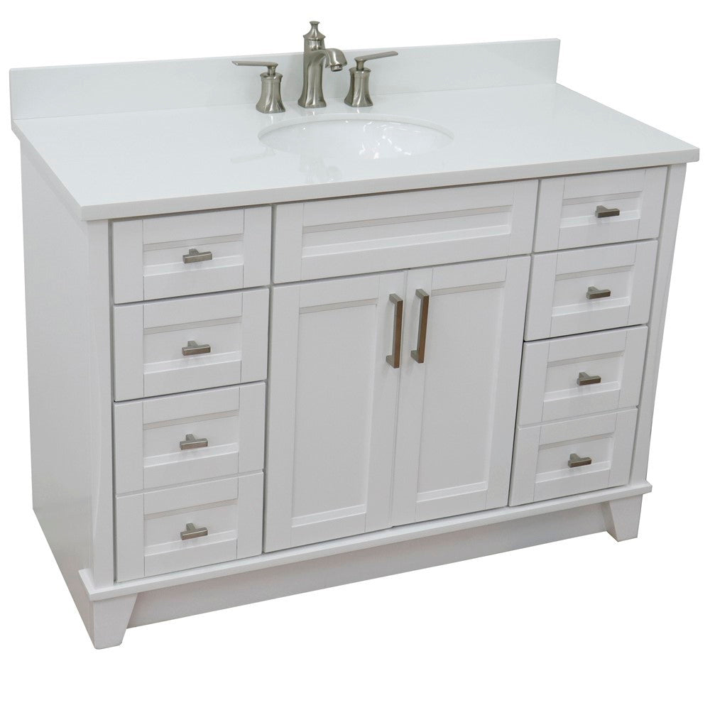 Bellaterra Home 49" Single sink vanity in White finish with Black galaxy granite and and oval sink - Luxe Bathroom Vanities