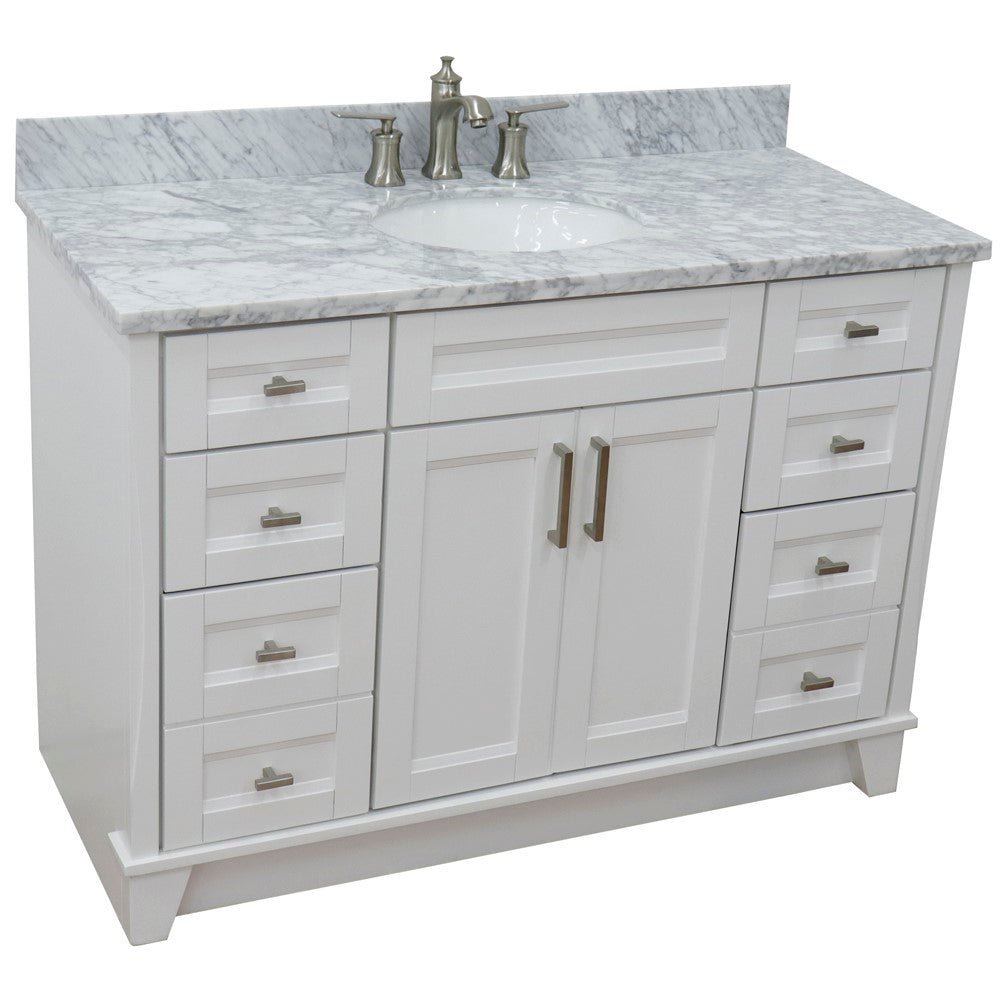 Bellaterra Home 49" Single sink vanity in White finish with Black galaxy granite and and oval sink - Luxe Bathroom Vanities