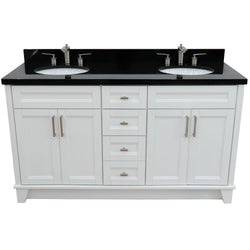 Bellaterra Home 61" Double sink vanity in White finish and Black galaxy granite and oval sink - Luxe Bathroom Vanities