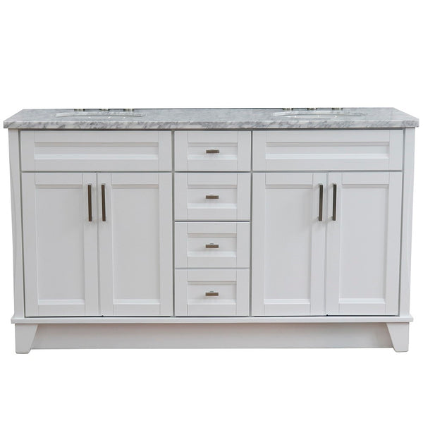Bellaterra Home 61" Double sink vanity in White finish and Black galaxy granite and oval sink - Luxe Bathroom Vanities