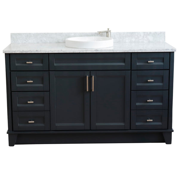 Bellaterra Home 61" Single sink vanity in White finish and Black galaxy granite and round sink - Luxe Bathroom Vanities