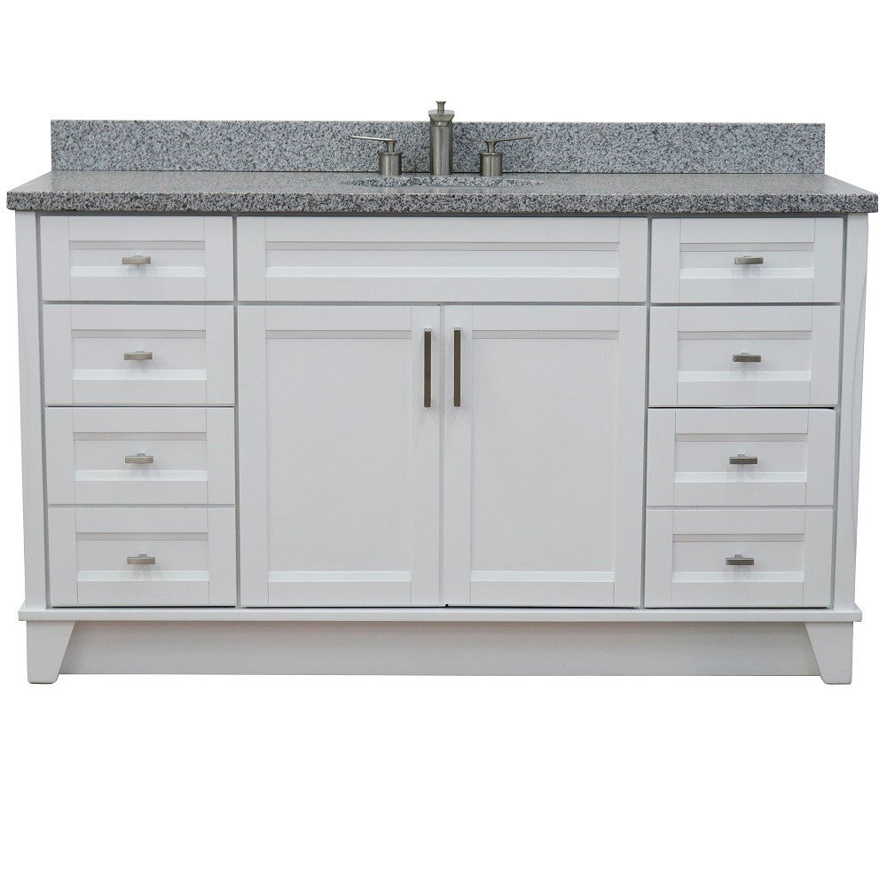 Bellaterra Home 61" Single sink vanity in White finish and Black galaxy granite and oval sink - Luxe Bathroom Vanities